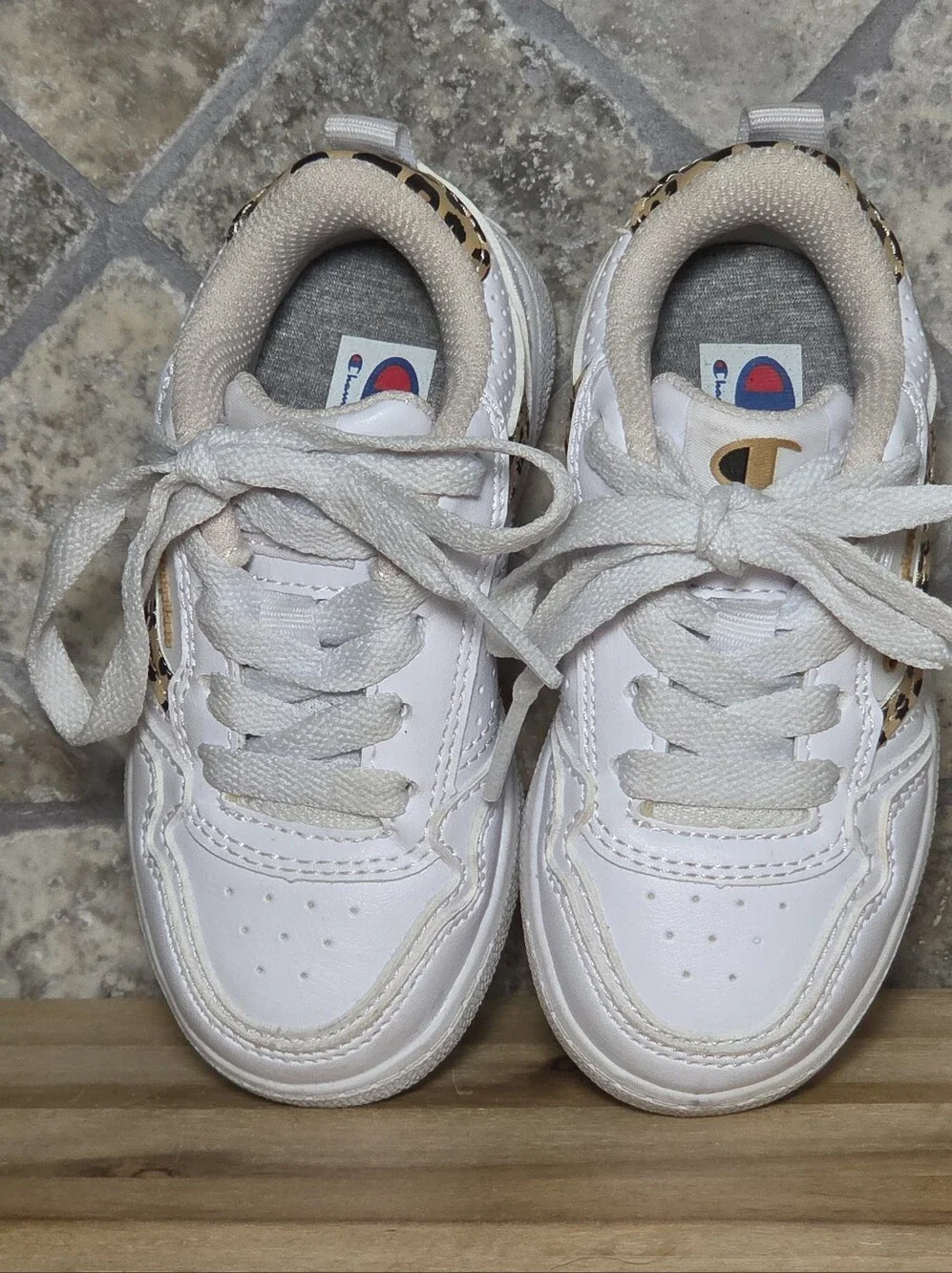 Champion Lore Cheetah Inset Court Low White Toddler Shoe Size 6 M
